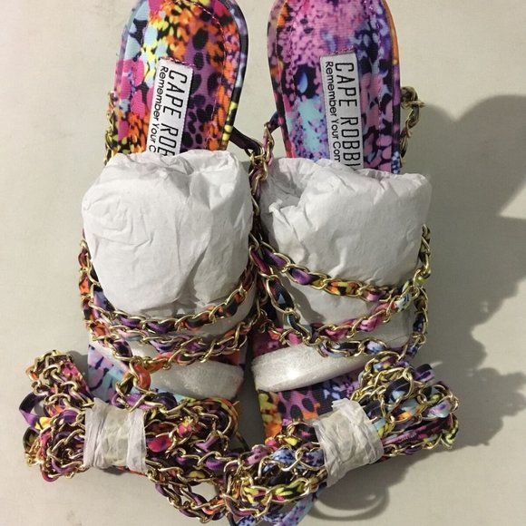 NWT CAPE ROBBIN HANI MULTI COLORED LACE UP HEELS 5.5 - Picture 12 of 16